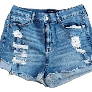 Aeropostale  Womens 12 Medium Wash Mom Short Distressed Denim High Rise